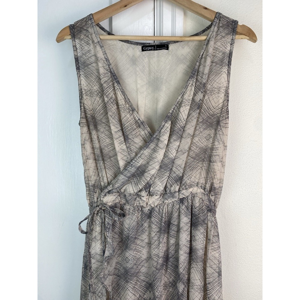 Gypsy Women's S Gray Peach Silk Faux Wrap High Low Dress Made in Hollywood
